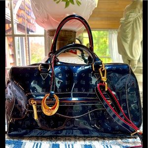 Arcadia Navy Patent Leather Satchel